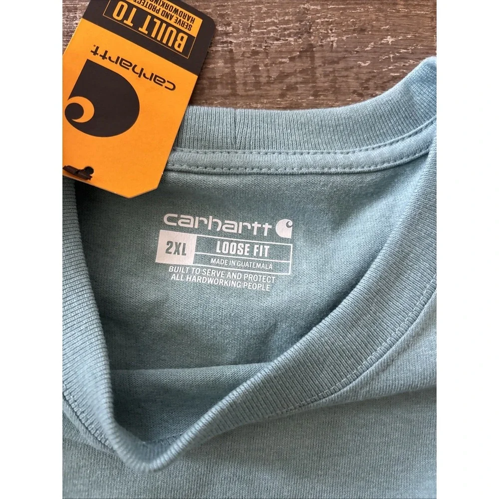NWT Carhartt Loose For Heavyweight SS Pocket T-shirt Men's 2Xl Aqua Blue - Picture 3 of 4